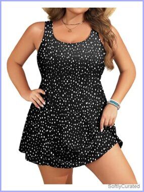 Plus Size Swim Dress One Piece Tummy Control Bathing Suit Modest Skirted